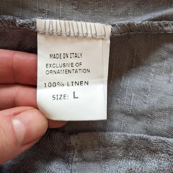 Lina Tomei 100% Linen Short Sleeve Colorblock Dress White & Grey Size L - Picture 10 of 11